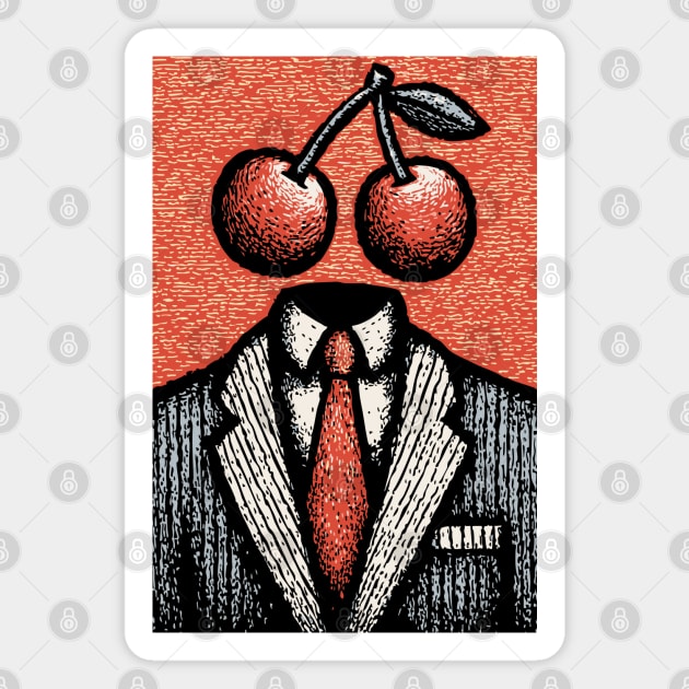 Minimalist Surreal Cherry Head Man Pop Art Magnet by TuncGK